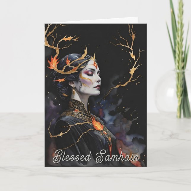 Samhain Pagan Witch Blsed Halloween Fall Nght Kort (Framsida)