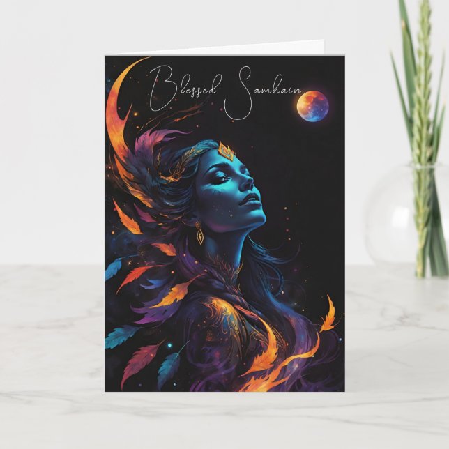 Samhain Pagan Witch Blsed Halloween Fall Nght Kort (Framsida)