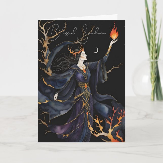 Samhain Pagan Witch Blsed Halloween Fall Nght Kort (Framsida)