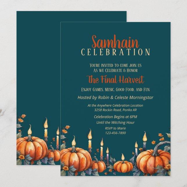 Samhain Party Fall Pumpkins & Candles-inbjudan Inbjudningar (Fram/baksida)