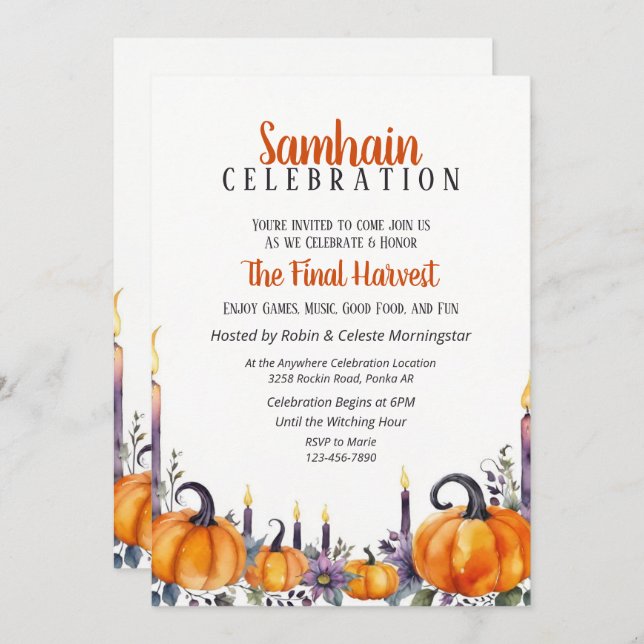 Samhain Party Fall Pumpkins & Candles Invitation Inbjudningar (Fram/baksida)