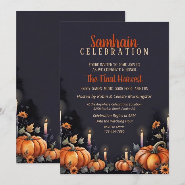 Samhain Party Fall Pumpkins & Candles Invitation Inbjudningar (Fram/baksida)