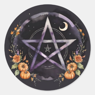 Samhain Pentacle & Fall Pumpkins Witch Runt Klistermärke