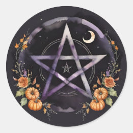 Samhain Pentagram & Höstpumpor Häxa Runt Klistermärke