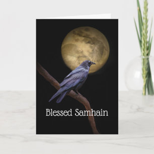 Samhain Raven Kråka och Måne Dikt Kort