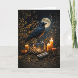 Samhain Vackra Svarta Korp Ljus och Måne Kort