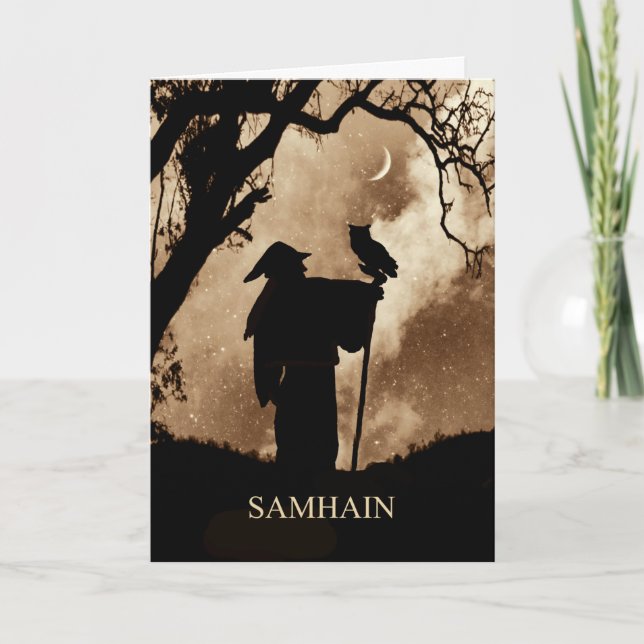 Samhain-välsignelse Mystisk trollkarl och uggla Kort (Framsida)