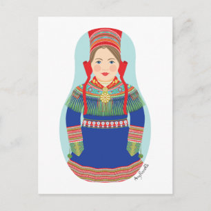 Sami (brunt hår) Matryoshka Postcard Vykort