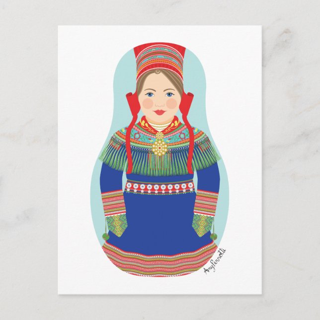 Sami (brunt hår) Matryoshka Postcard Vykort (Framsida)