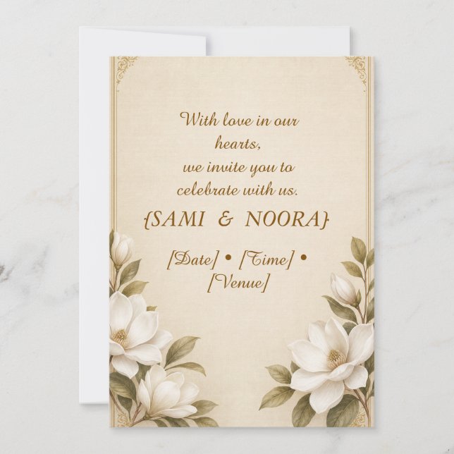 Sami & Nora Elegant Floral Bröllopsinbjudan Inbjudningar (Framsida)