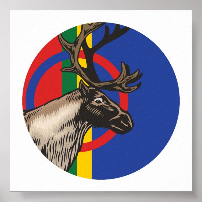 Sami Reindeer Saami National Animal Flagga Poster (Framsidan)