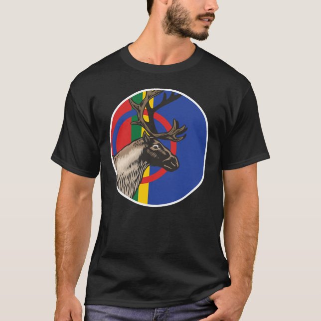 Sami Reindeer Saami National Animal Flagga T Shirt (Framsida)