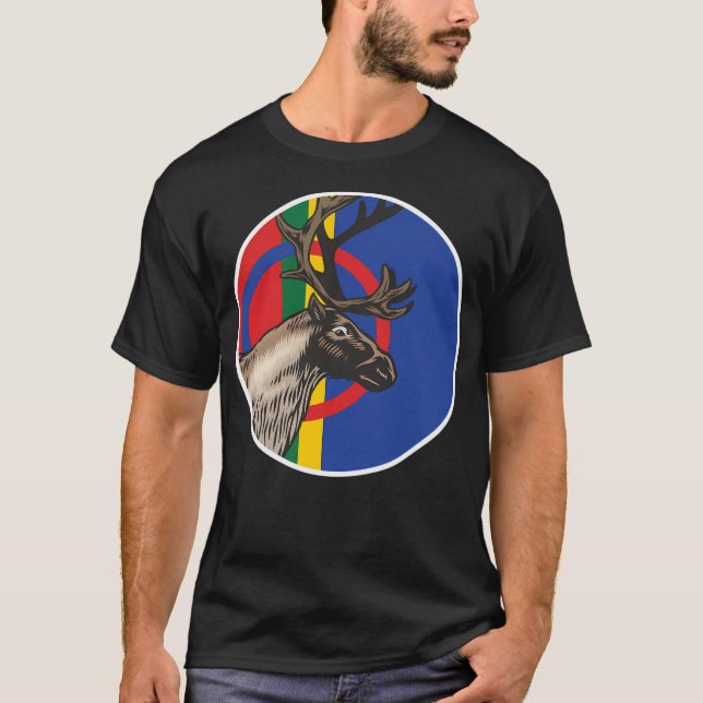 Sami Reindeer Saami National Animal Flagga T Shirt (Framsida)