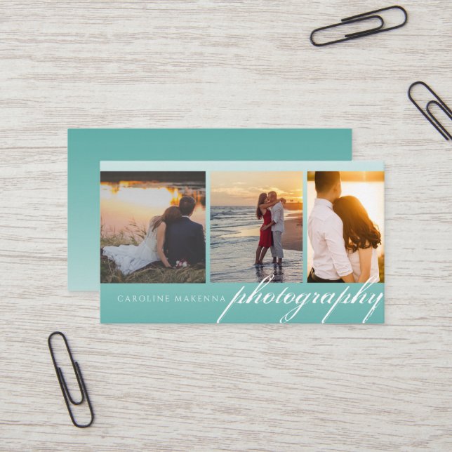Samla 3-foto Teal Grönt Blue Ombre Photography Visitkort (Fram/Back In Situ)