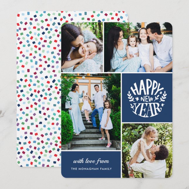 Samla 4 nya fotokort | Blå Julkort (Fram/baksida)