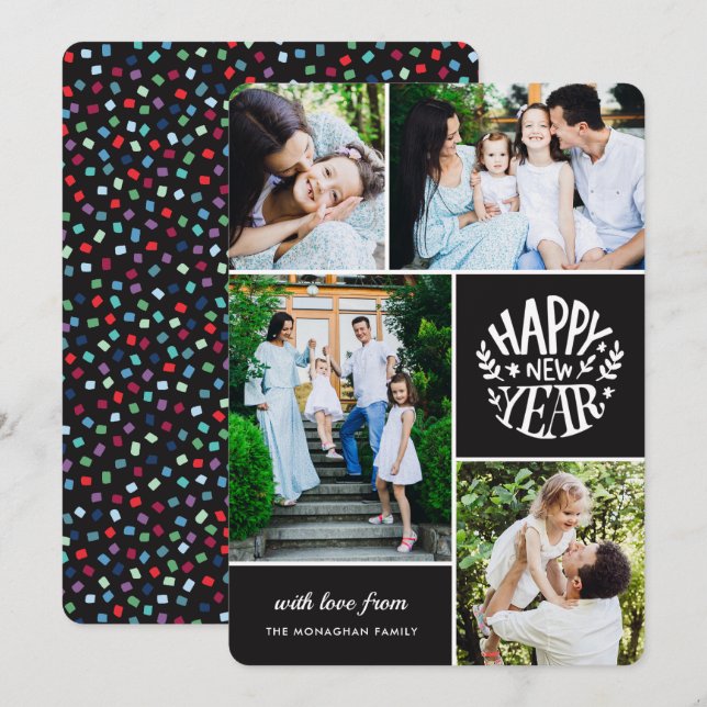 Samla 4 nya fotokort | Svart Julkort (Fram/baksida)