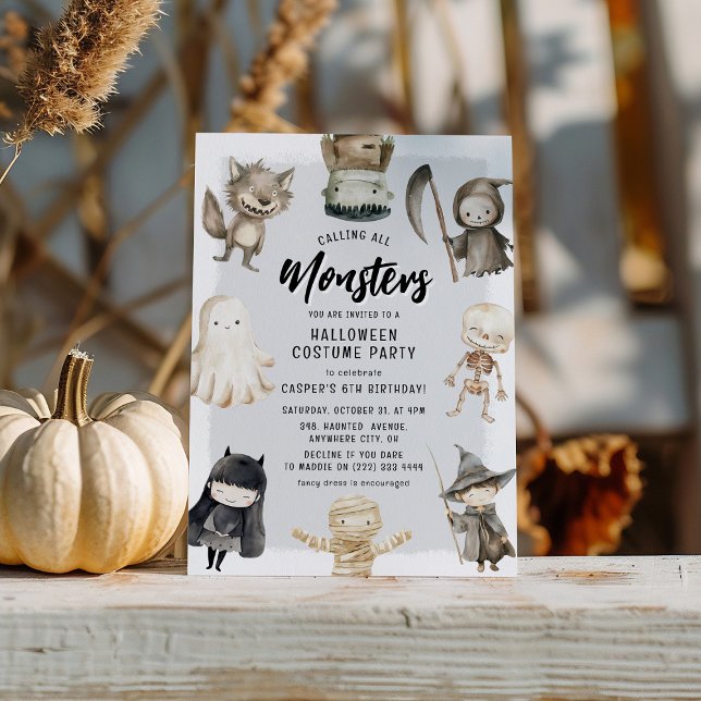 Samla alla monster barn Halloween födelsedag Inbjudningar (Skapare uppladdad)