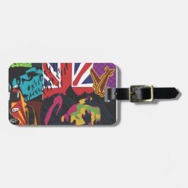 Samla bagageetikett med läderband bagagebricka