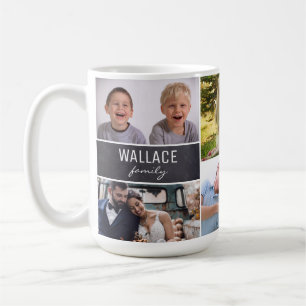 Samla familjerådfoton med namn och år kaffemugg