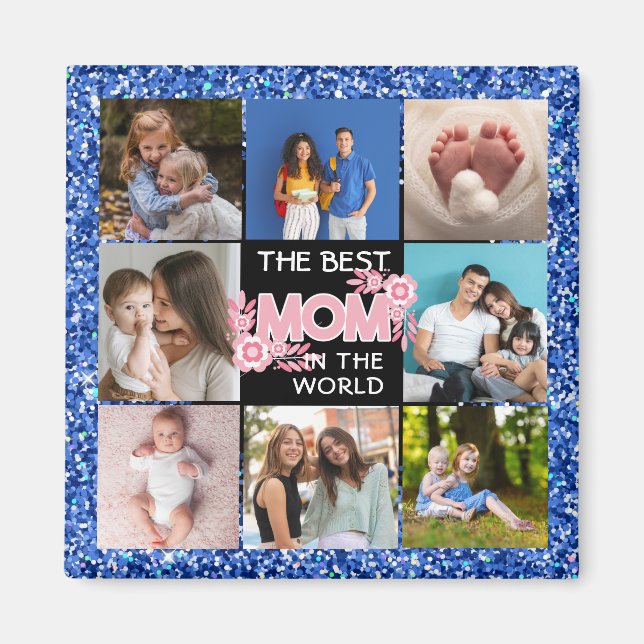 Samla foto Rosa Best Mamma i Ord uniqe Gift Magnet (Framsidan)