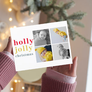 Samla fyra foton Colorful Holly Jolly Vykort