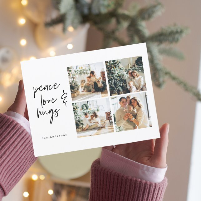 Samla fyra foton till jul | Peace Kärlek Hugs Vykort (Skapare uppladdad)