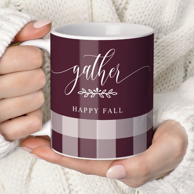Samla Glad Höst Burgundy & Vit Buffalo Randig Kaffemugg (Skapare uppladdad)