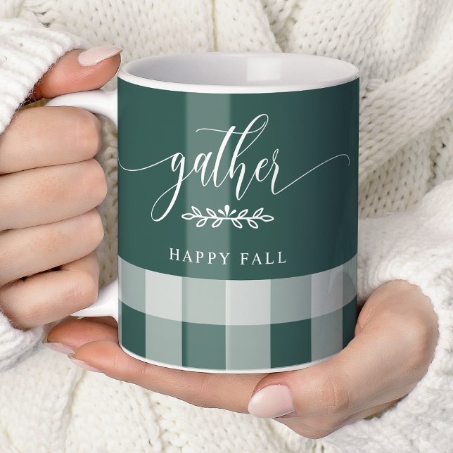 Samla Glad Höst Grön & Vit Buffalo Rutig Kaffemugg (Skapare uppladdad)