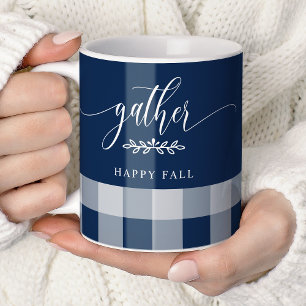 Samla Glad Höst Marinblå & Vit Buffalo Rutnät Kaffemugg