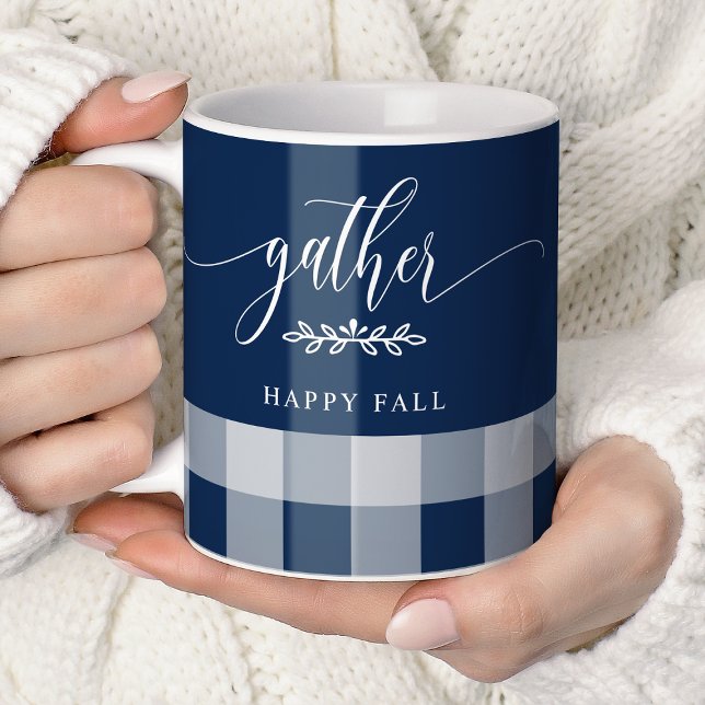 Samla Glad Höst Marinblå & Vit Buffalo Rutnät Kaffemugg (Skapare uppladdad)