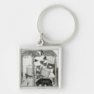 Samla honung fyrkantig silverfärgad nyckelring