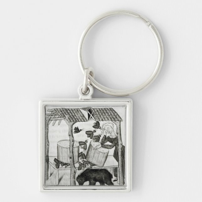 Samla honung fyrkantig silverfärgad nyckelring (Framsidan)