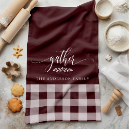Samla Höst Burgundy & Vit Buffalo Randig Kökshandduk