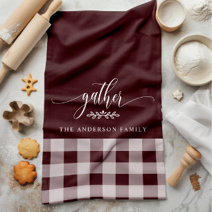 Samla höst Burgundy & Vit Buffelkontrollmönster Kökshandduk