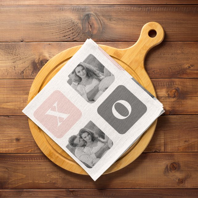 Samla ihop par fotot & Pastel Rosa & Grått XOXO Kökshandduk (Skapare uppladdad)