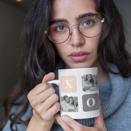 Samla ihop par fotot & Pastel Rosa & Grått XOXO Mugg