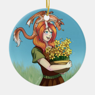 Samla in blommor med en dragon julgransprydnad keramik