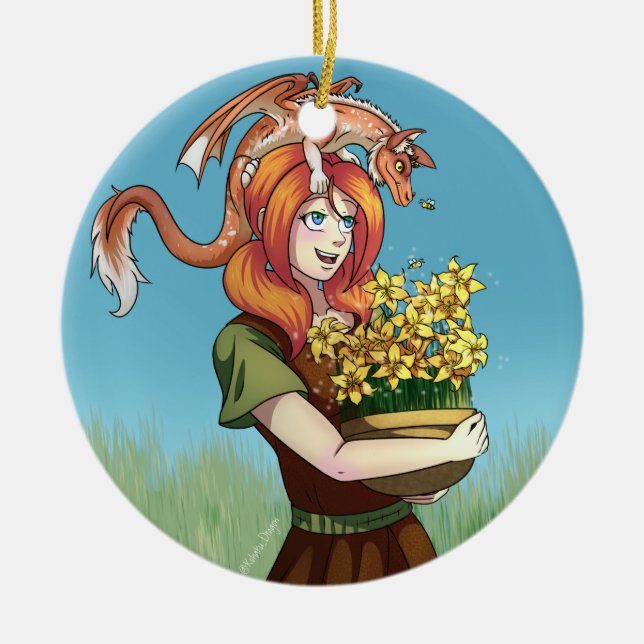 Samla in blommor med en dragon julgransprydnad keramik (Framsidan)