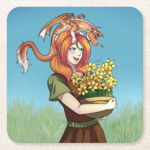 Samla in blommor med en dragon underlägg papper kvadrat