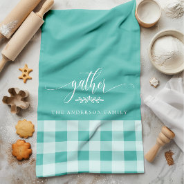 Samla in Fall Teal & White Buffalo Check Kökshandduk