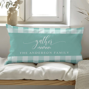 Samla in Fall Teal & White Buffalo Check Lumbarkudde