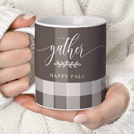 Samla in Lycklig Fall Brown & White Buffalo Check Kaffemugg