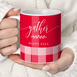 Samla in Lycklig Fall Red & White Buffalo Check Kaffemugg