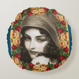 Samla in vintage Retro med snöre och blommor Rund Kudde