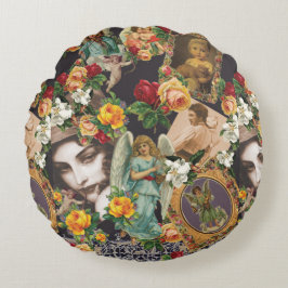 Samla in vintage Retro med snöre och blommor Rund Kudde