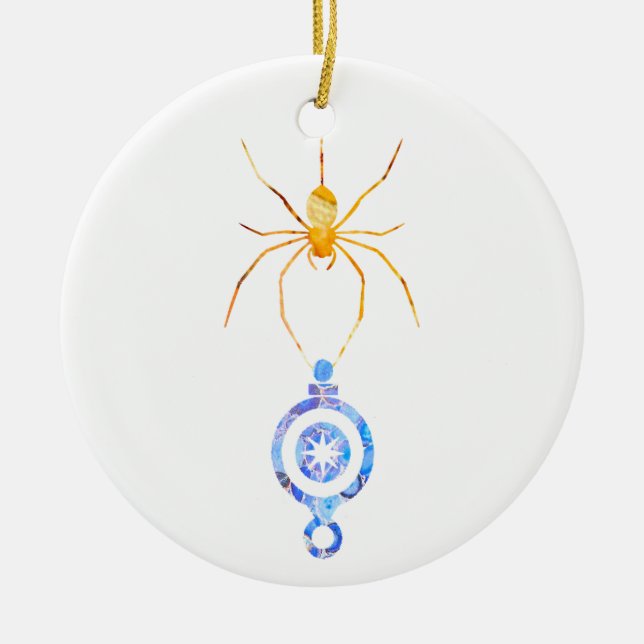 Samla insekt art SPIDER med JULAFTON ORNADER Julgransprydnad Keramik (Framsidan)