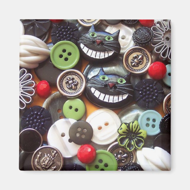 Samla med Black Cheshire Cat Buttons Magnet (Framsidan)