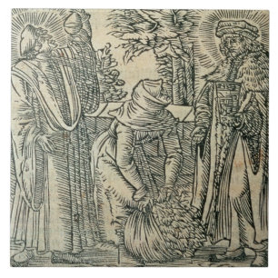 Samla örter för medicin, 1534 (träsnittet) kakelplatta