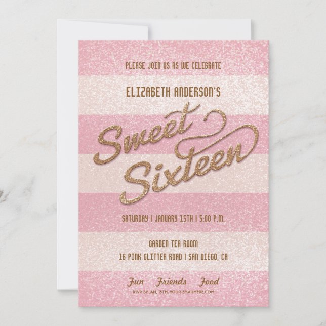 Samla Rosa Bold Rand Sweet sixteen Party Inbjudningar (Framsida)