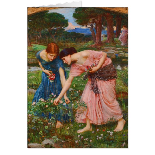 Samla Rosenknoppar medan John Waterhouse gör det Hälsningskort (Framsidan)